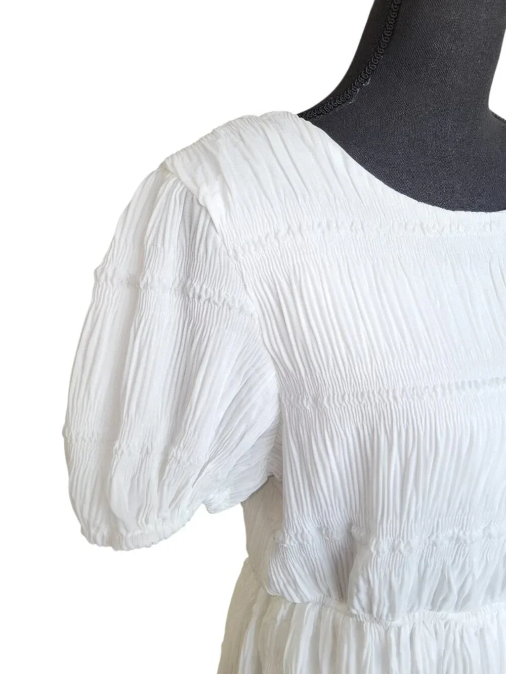 Hayden White Puff Sleeve Pleated Gather Boho Cottagecore Midi Dress Women's S - Picture 7 of 10